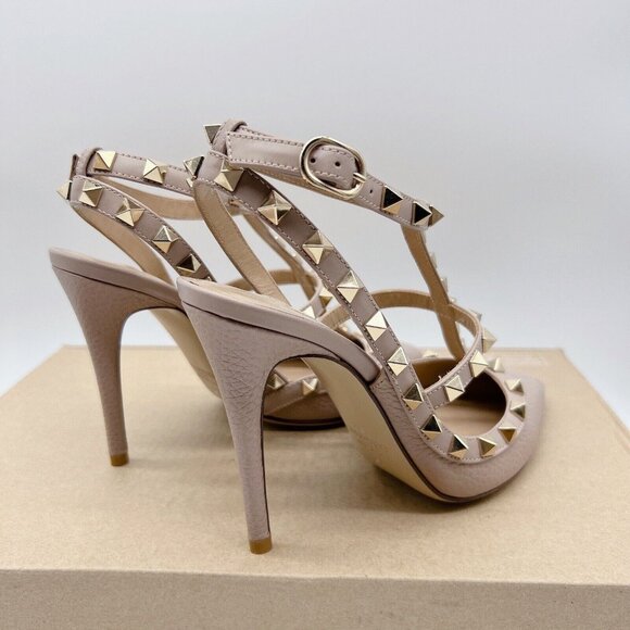 Valentino Rockstud Ankle Strap Pumps 100 Heel Poudre LeatherEU 36 - Picture 9 of 15